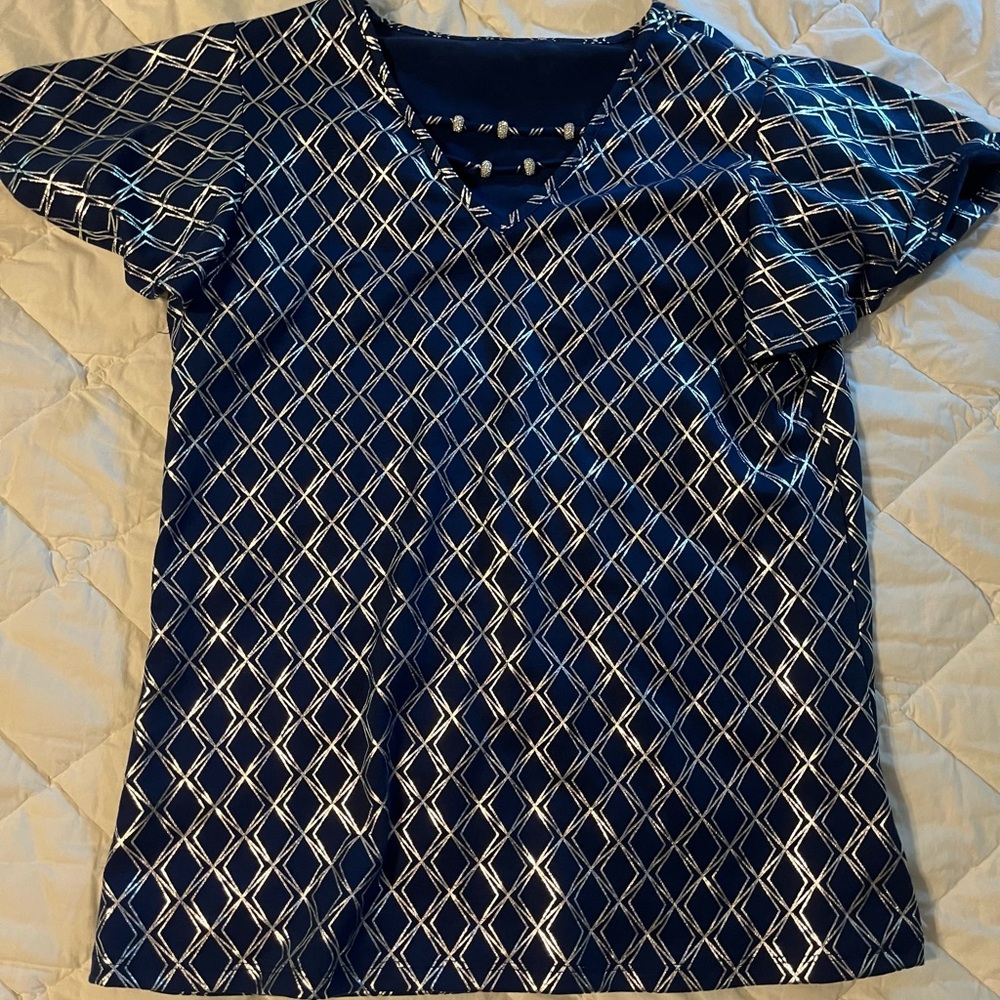 Navy and Silver Geometric Top